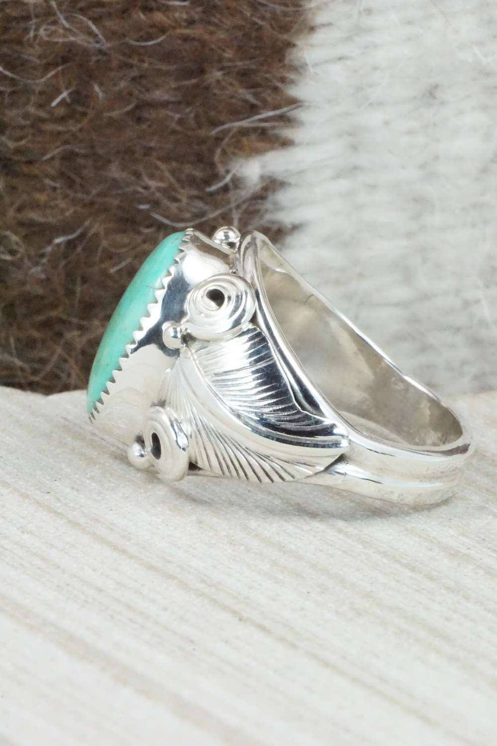 Turquoise & Sterling Silver Ring - Darrell Morgan - Size 12.5