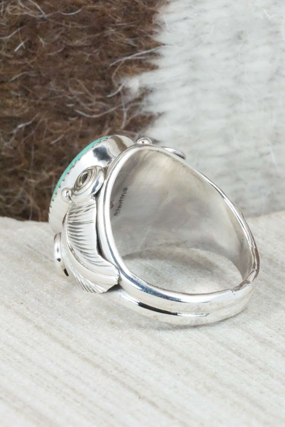 Turquoise & Sterling Silver Ring - Darrell Morgan - Size 12.5