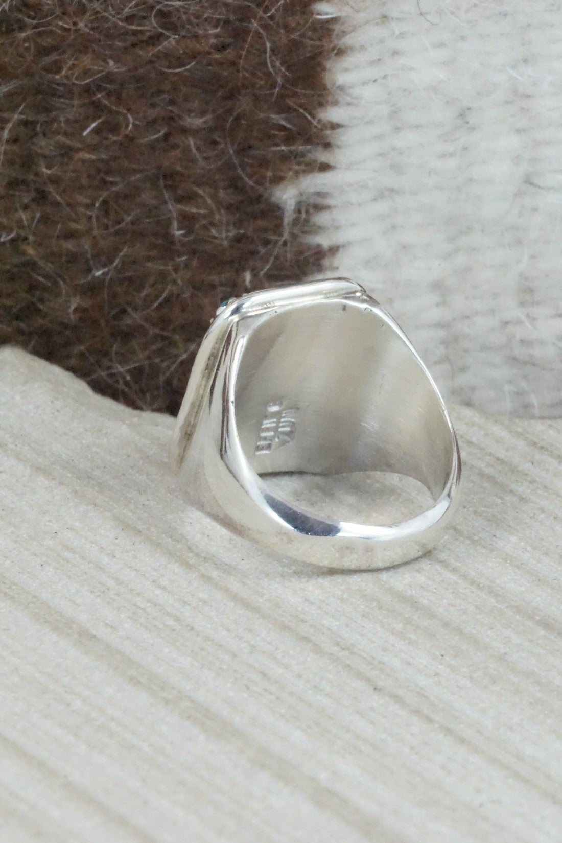 Turquoise, Coral & Sterling Silver Ring - Joy Calavaza - Size 9