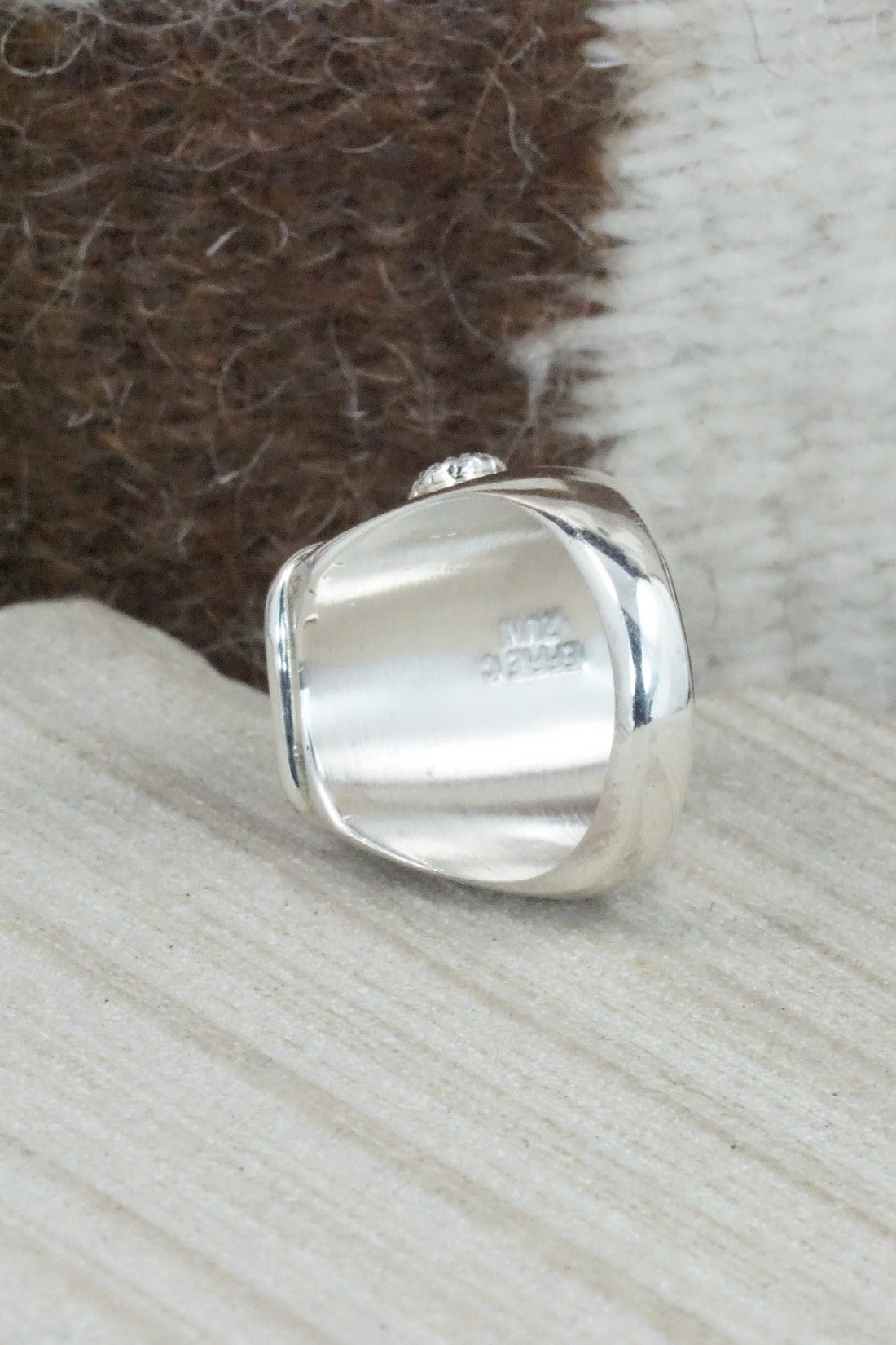 Turquoise, Coral & Sterling Silver Ring - Joy Calavaza - Size 9