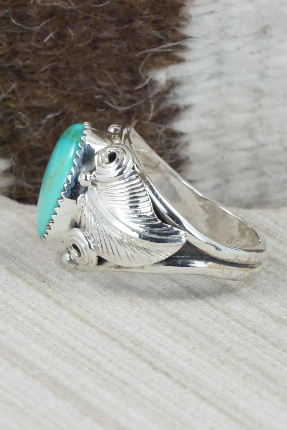 Turquoise & Sterling Silver Ring - Darrell Morgan - Size 14