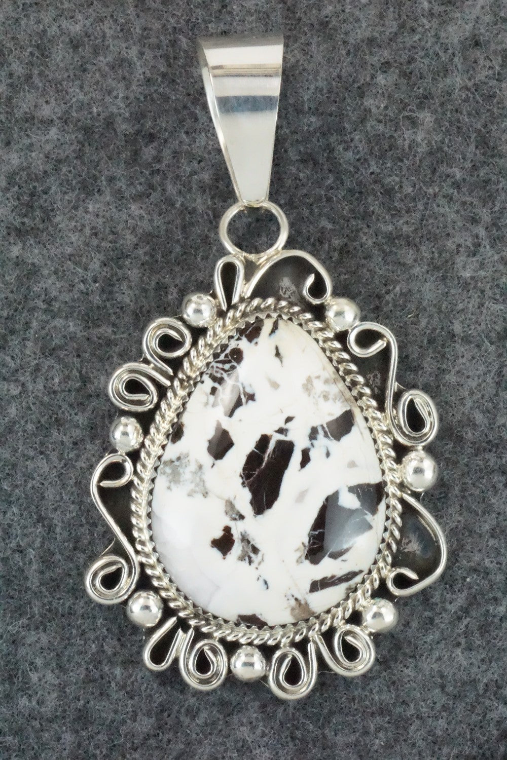 White Buffalo and Sterling Silver Pendant - Leslie Nez