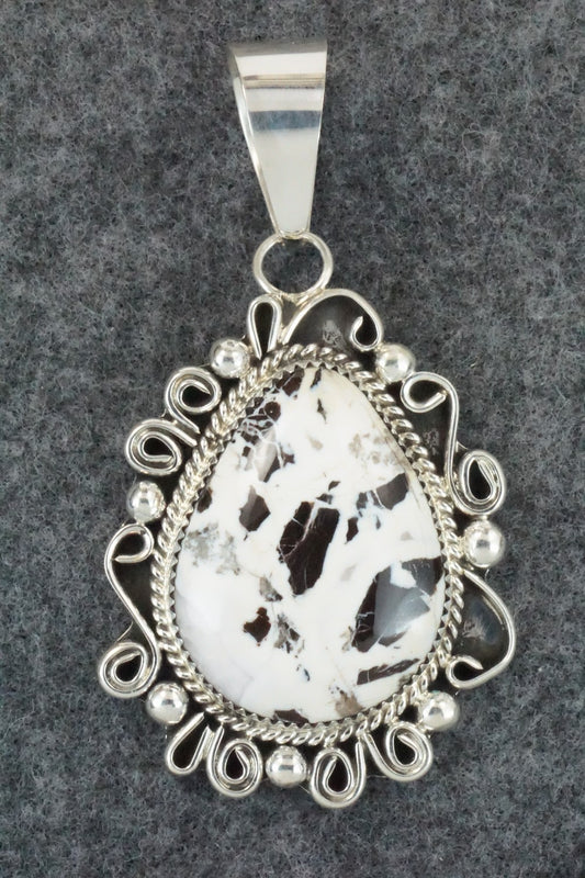 White Buffalo and Sterling Silver Pendant - Leslie Nez