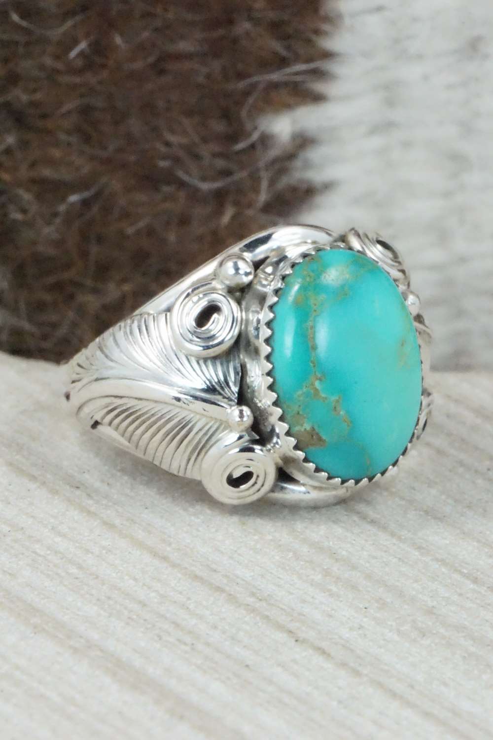 Turquoise & Sterling Silver Ring - Darrell Morgan - Size 14