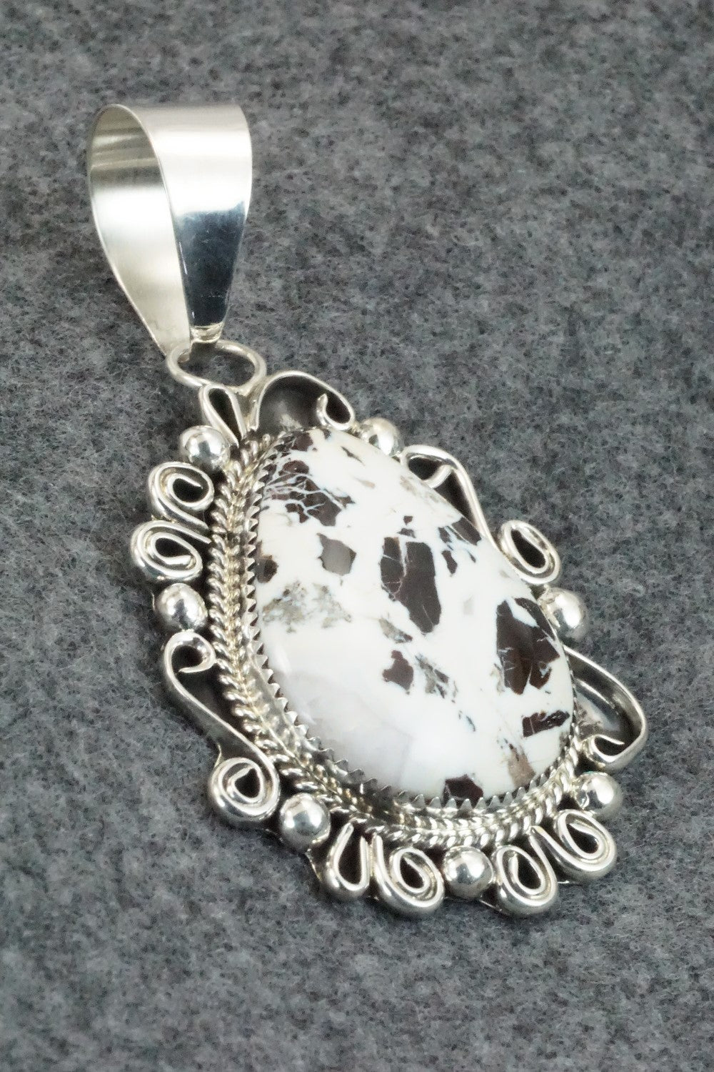 White Buffalo and Sterling Silver Pendant - Leslie Nez