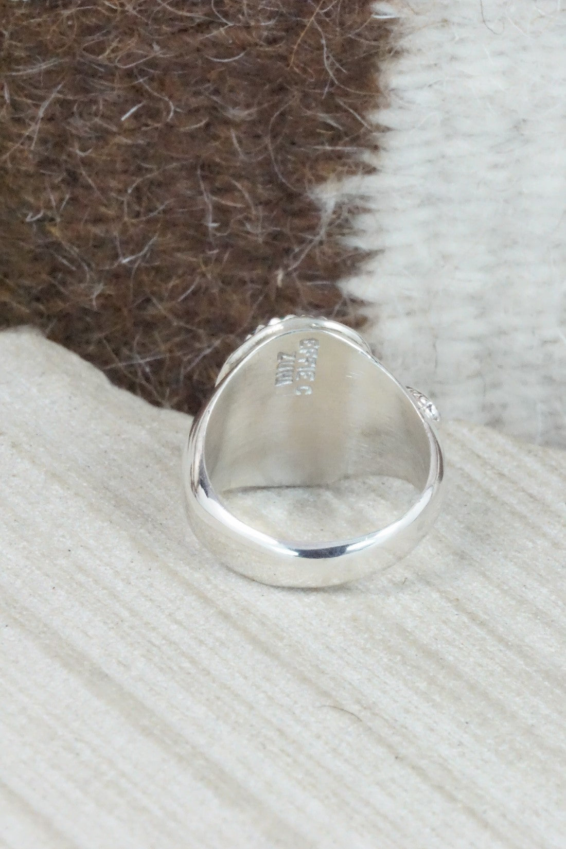 Turquoise, Coral & Sterling Silver Ring - Joy Calavaza - Size 7
