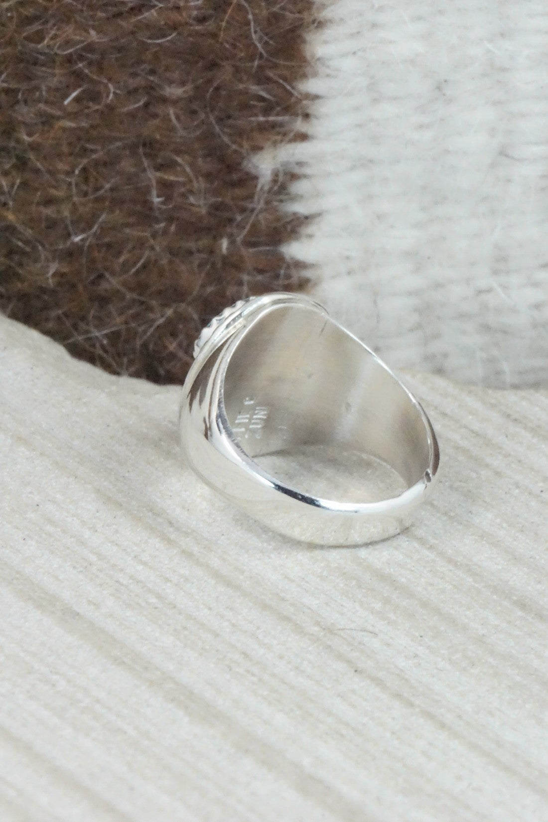 Turquoise, Coral & Sterling Silver Ring - Joy Calavaza - Size 8