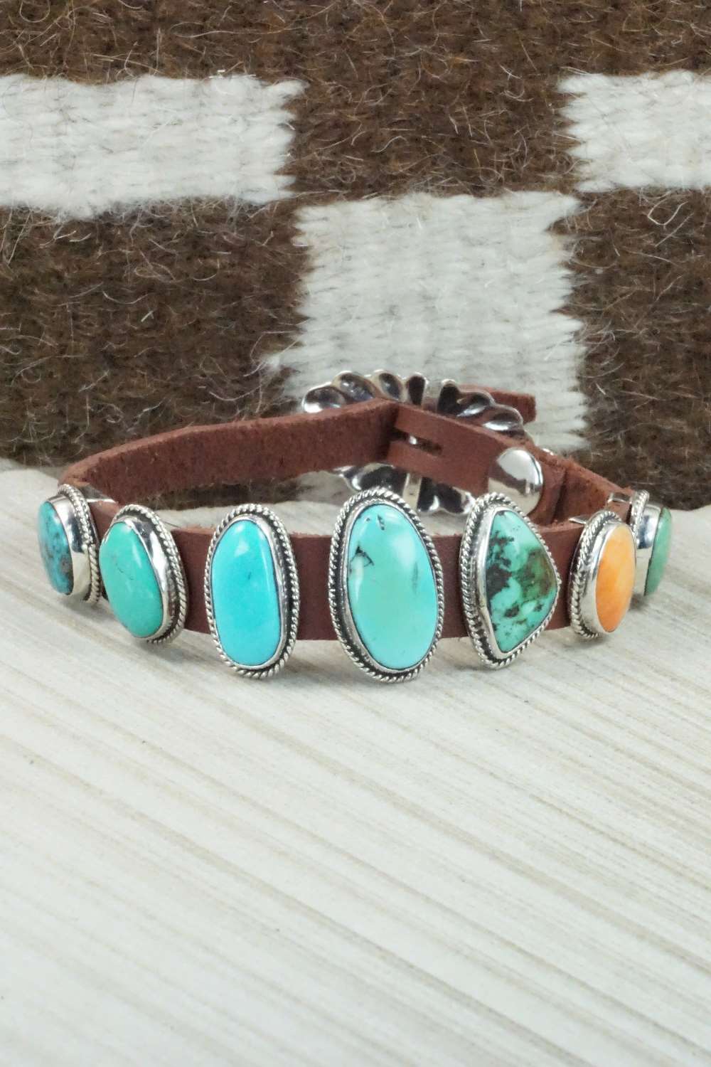 Multi Stone & Sterling Silver Leather Bracelet - Bonnie Willie