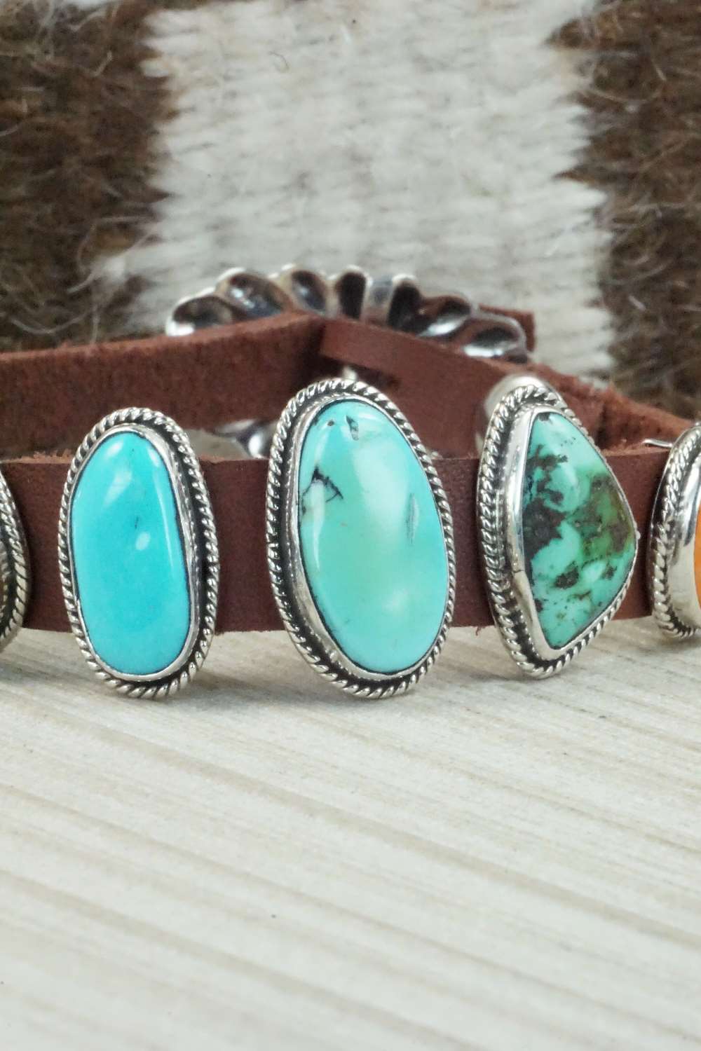Multi Stone & Sterling Silver Leather Bracelet - Bonnie Willie