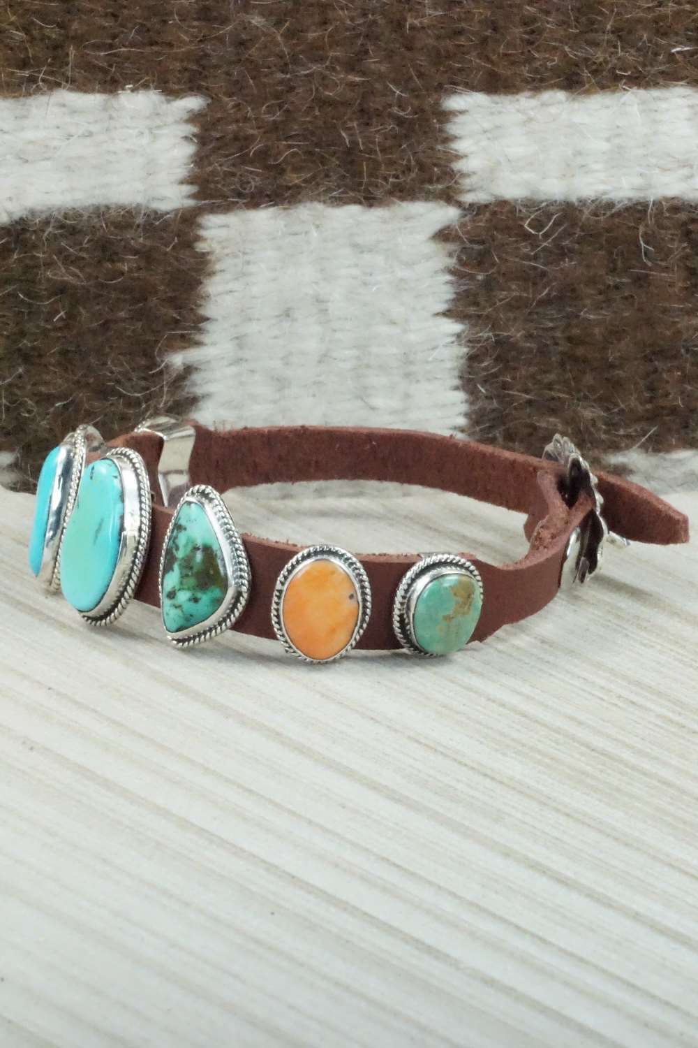 Multi Stone & Sterling Silver Leather Bracelet - Bonnie Willie