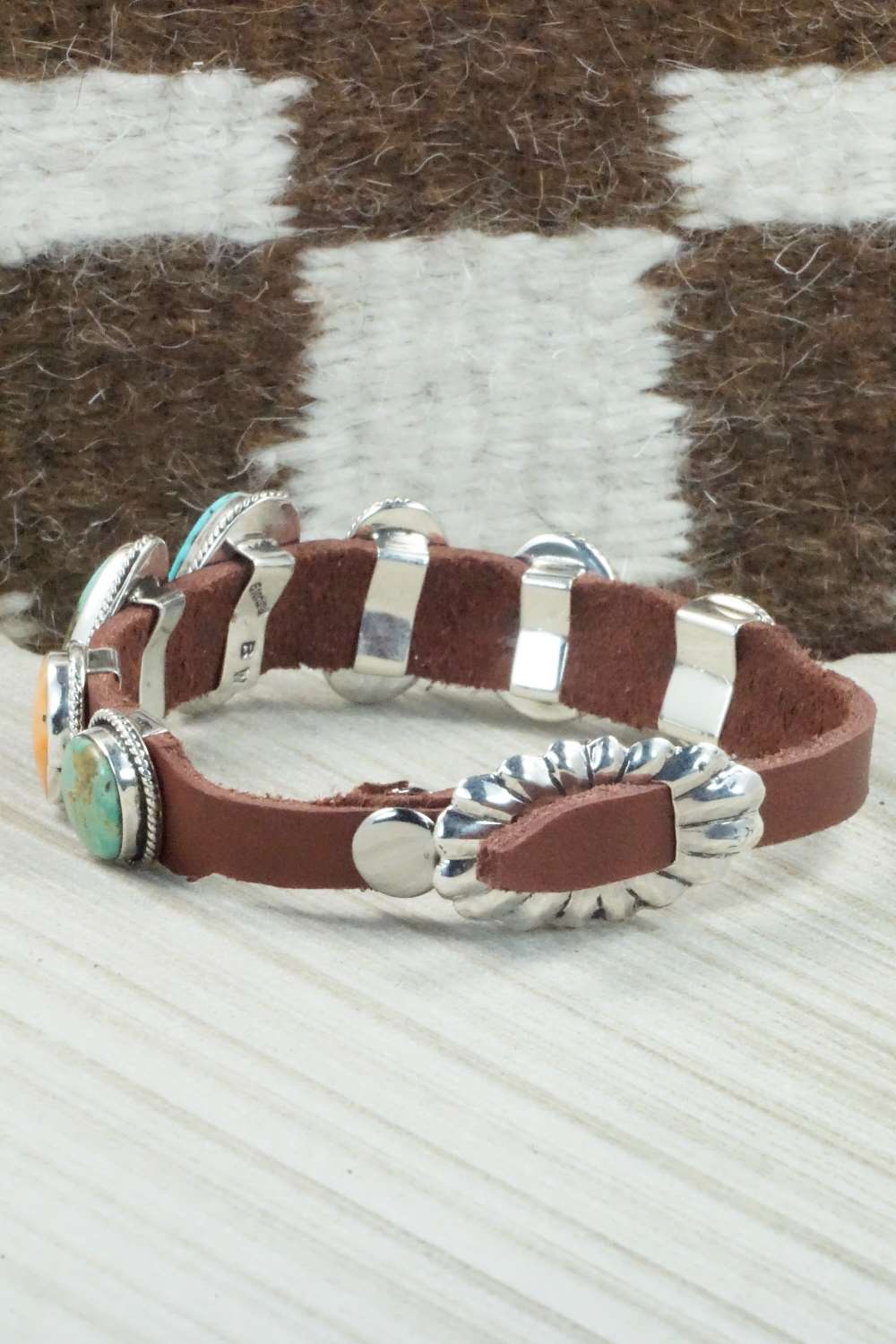 Multi Stone & Sterling Silver Leather Bracelet - Bonnie Willie