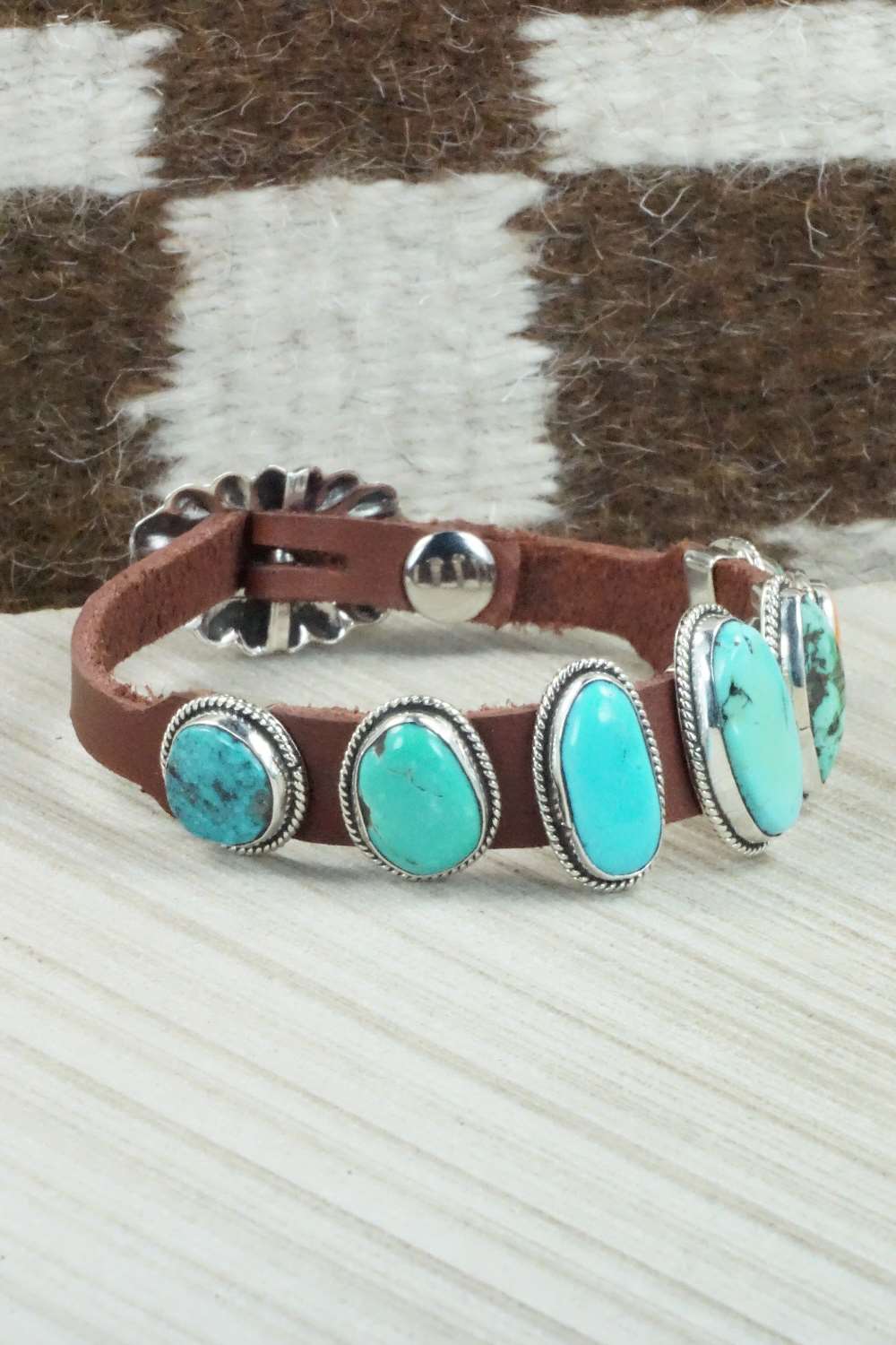 Multi Stone & Sterling Silver Leather Bracelet - Bonnie Willie