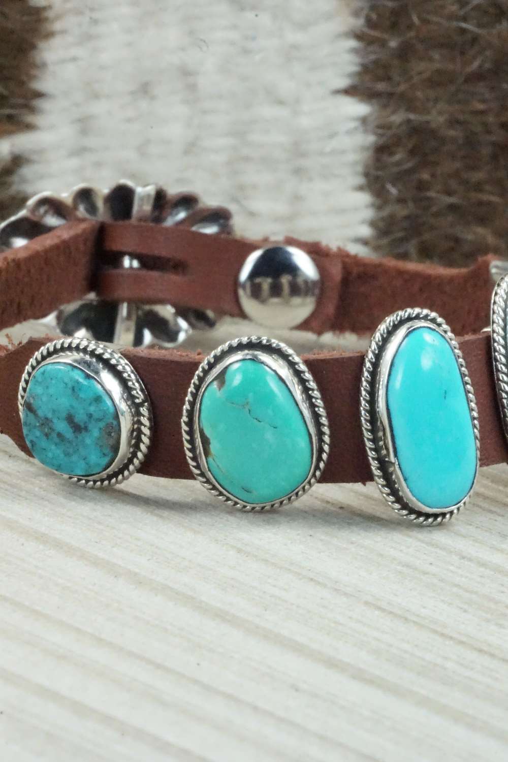 Multi Stone & Sterling Silver Leather Bracelet - Bonnie Willie