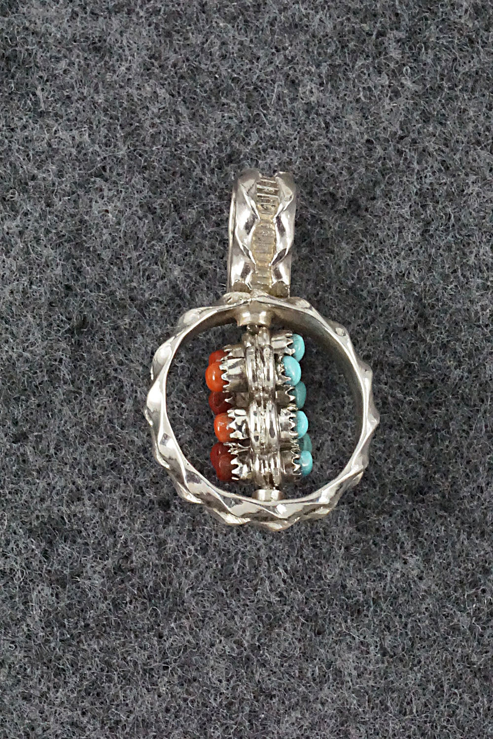 Coral, Turquoise & Sterling Silver Pendant - Wayne Johnson