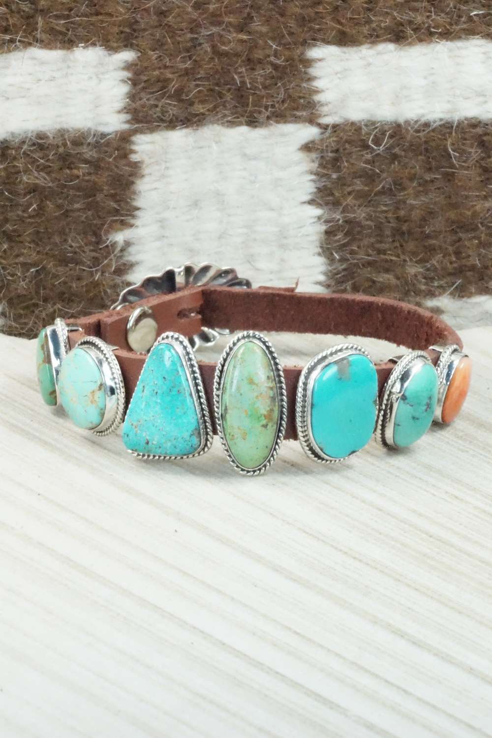 Multi Stone & Sterling Silver Leather Bracelet - Bonnie Willie