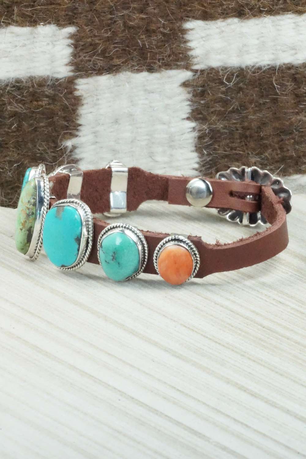Multi Stone & Sterling Silver Leather Bracelet - Bonnie Willie