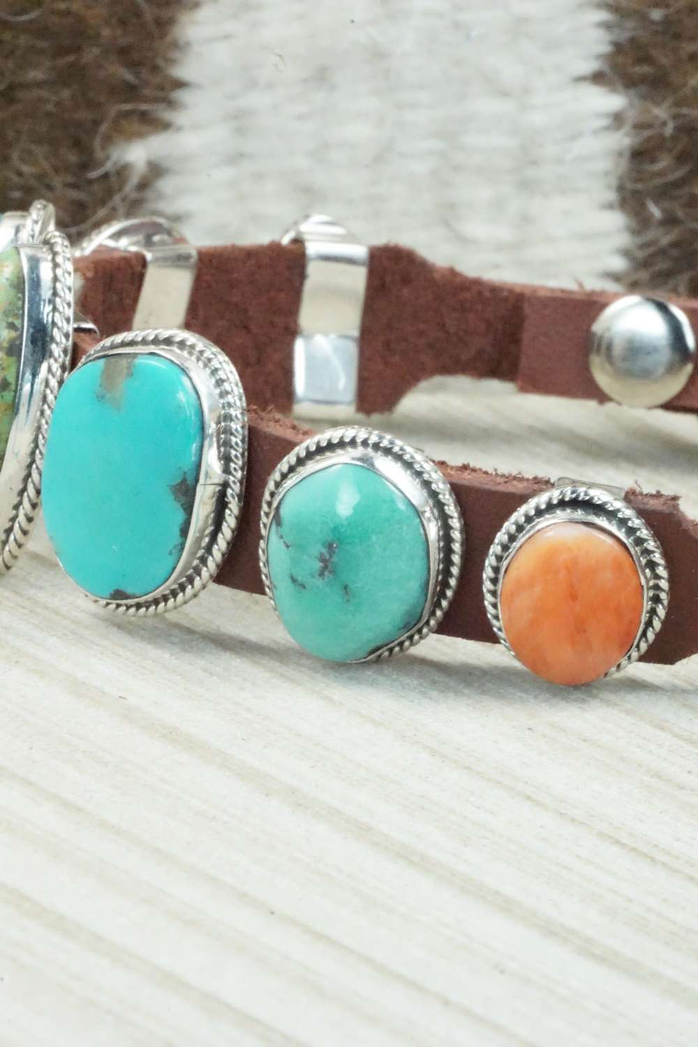 Multi Stone & Sterling Silver Leather Bracelet - Bonnie Willie