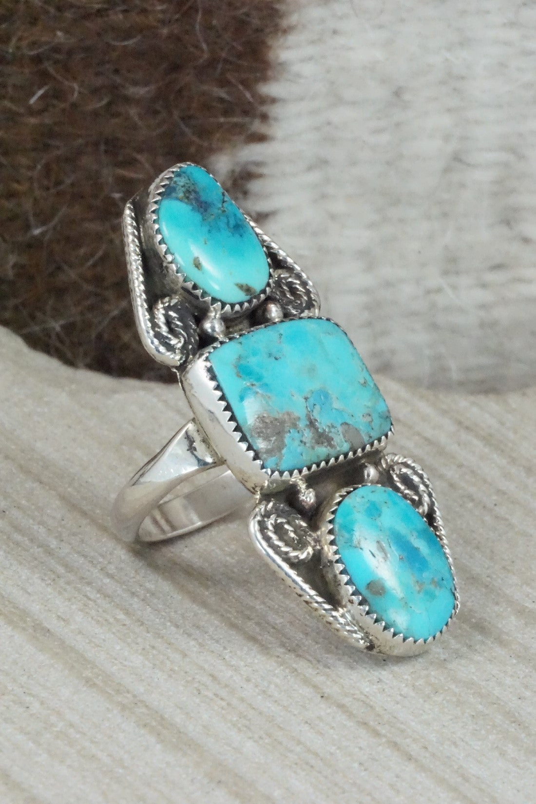 Turquoise & Sterling Silver Ring - Priscilla Reeder - Size 7.75