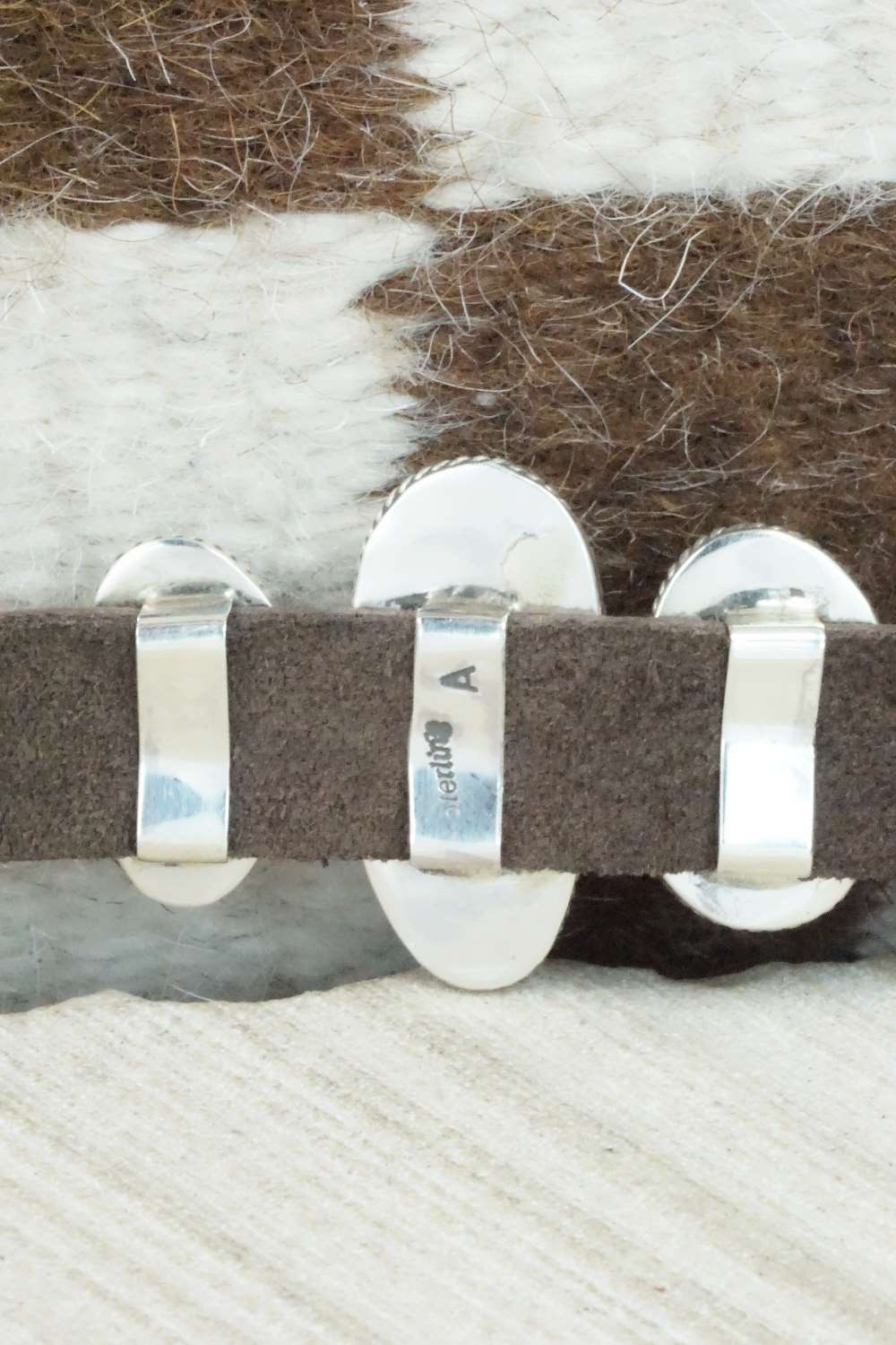 Multi Stone & Sterling Silver Leather Bracelet - Navajo
