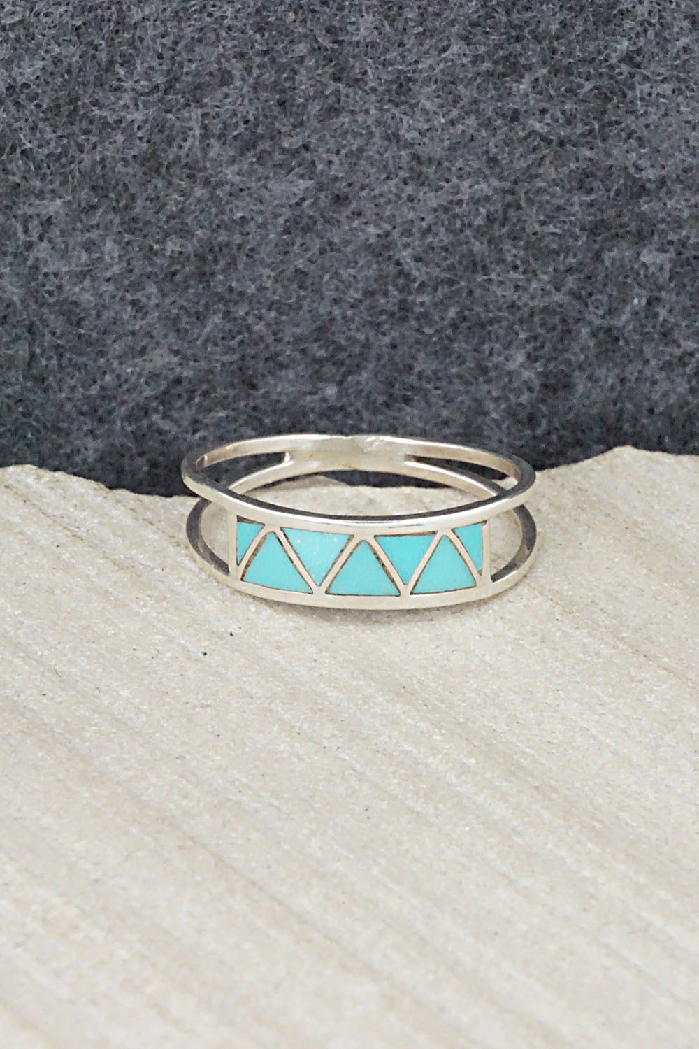 Turquoise & Sterling Silver Inlay Ring - Joann Peina - Size 6.75