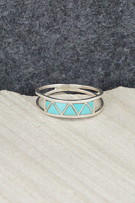 Turquoise & Sterling Silver Inlay Ring - Joann Peina - Size 10