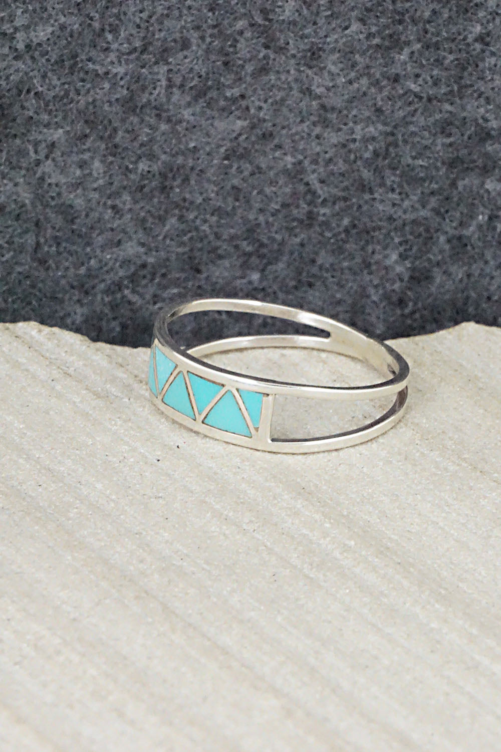 Turquoise & Sterling Silver Inlay Ring - Joann Peina - Size 6.75