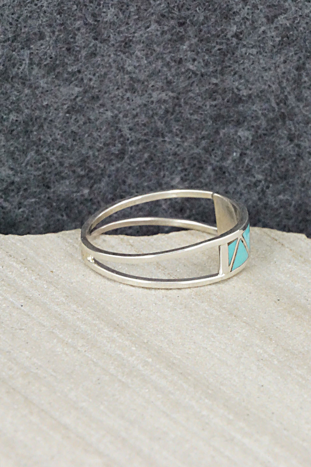 Turquoise & Sterling Silver Inlay Ring - Joann Peina - Size 6.75