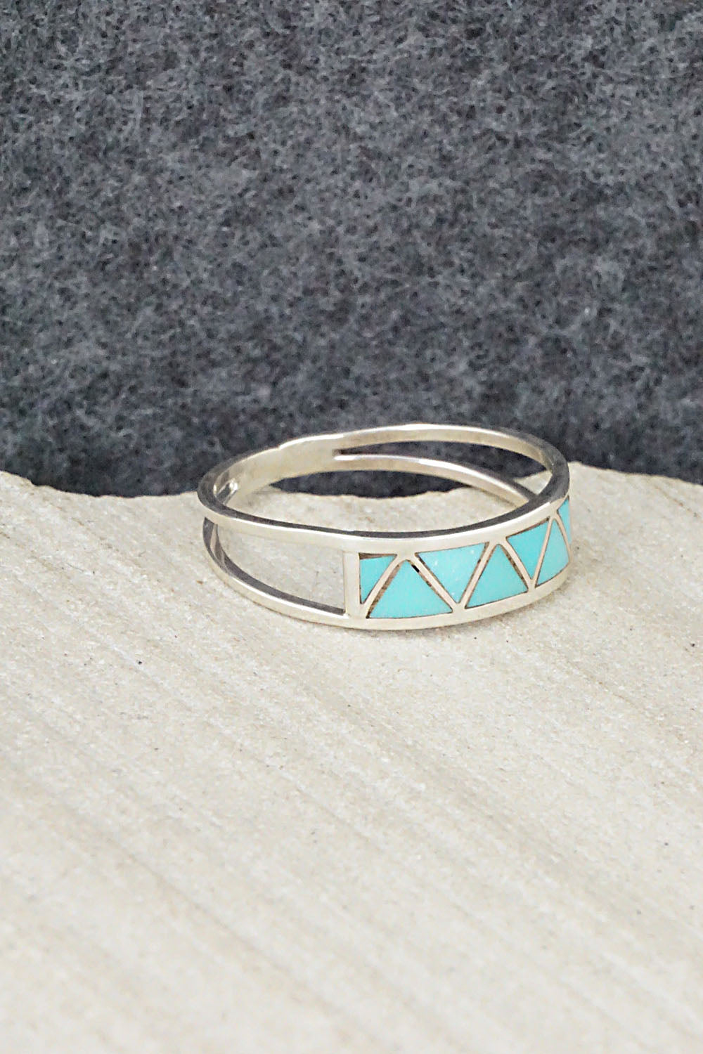 Turquoise & Sterling Silver Inlay Ring - Joann Peina - Size 8.25