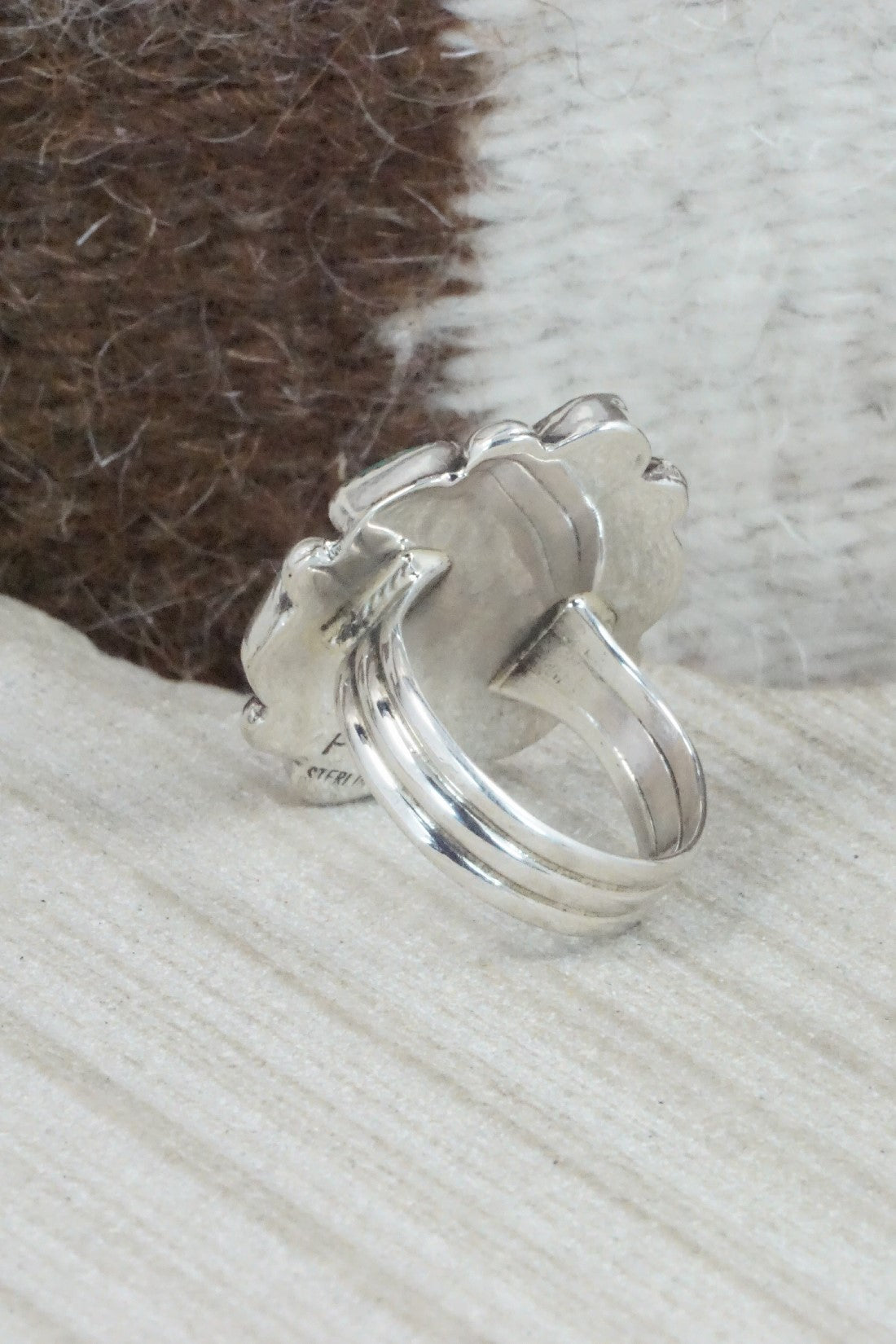 Turquoise, Coral & Sterling Silver Ring - Priscilla Reeder - Size 8.25