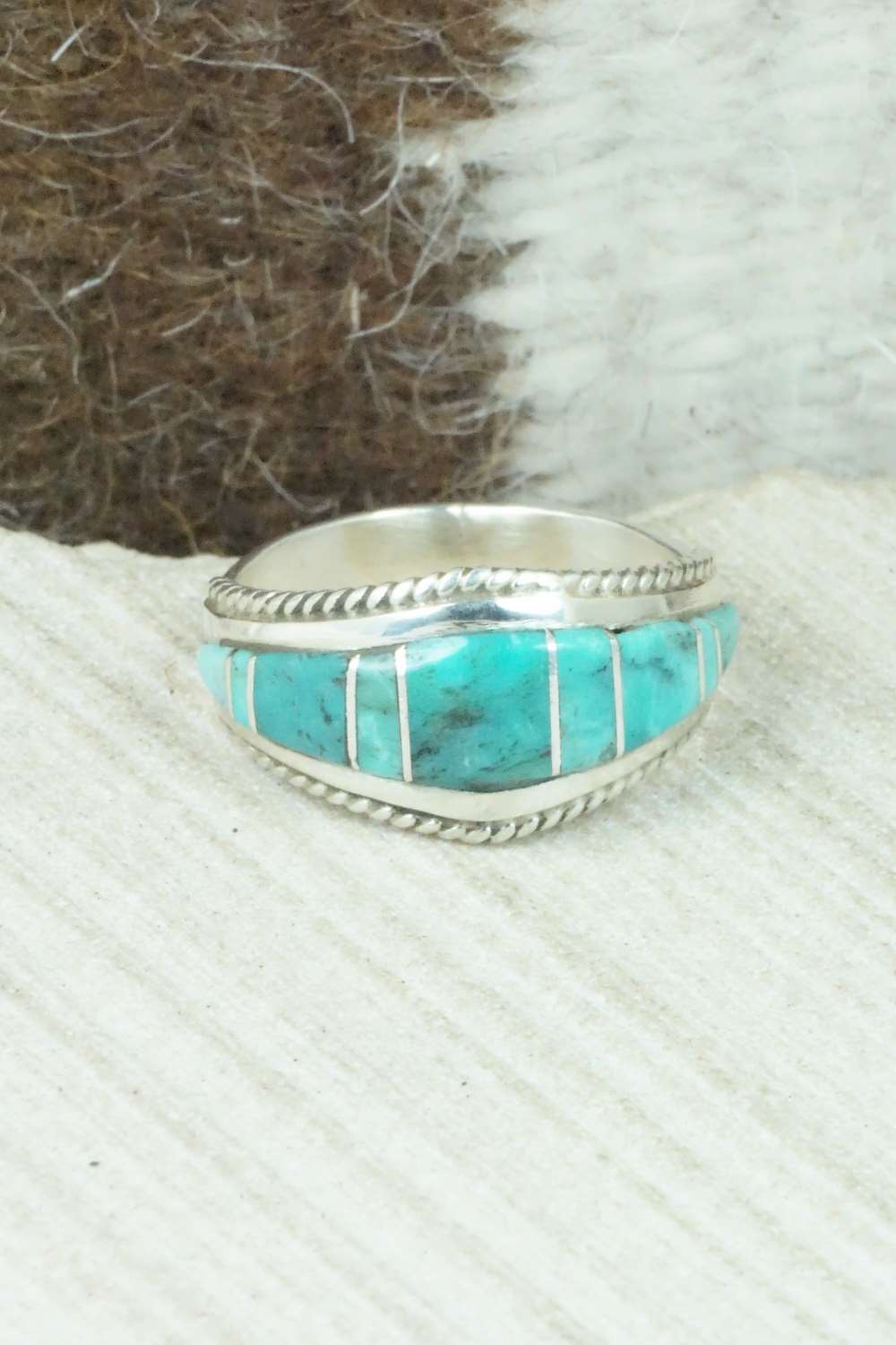 Turquoise & Sterling Silver Inlay Ring - Dierdre Panteah - Size 10.5