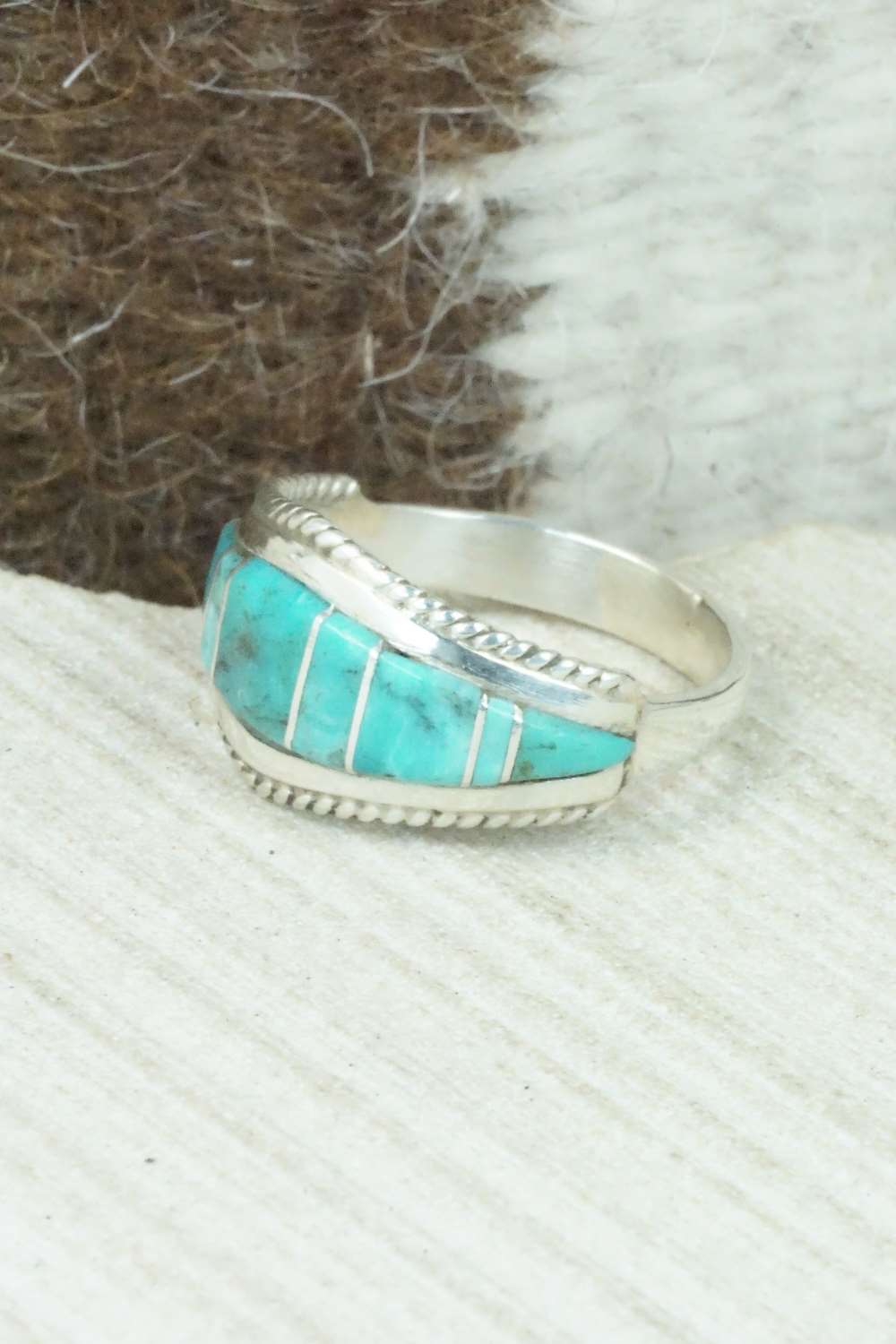 Turquoise & Sterling Silver Inlay Ring - Dierdre Panteah - Size 10.5