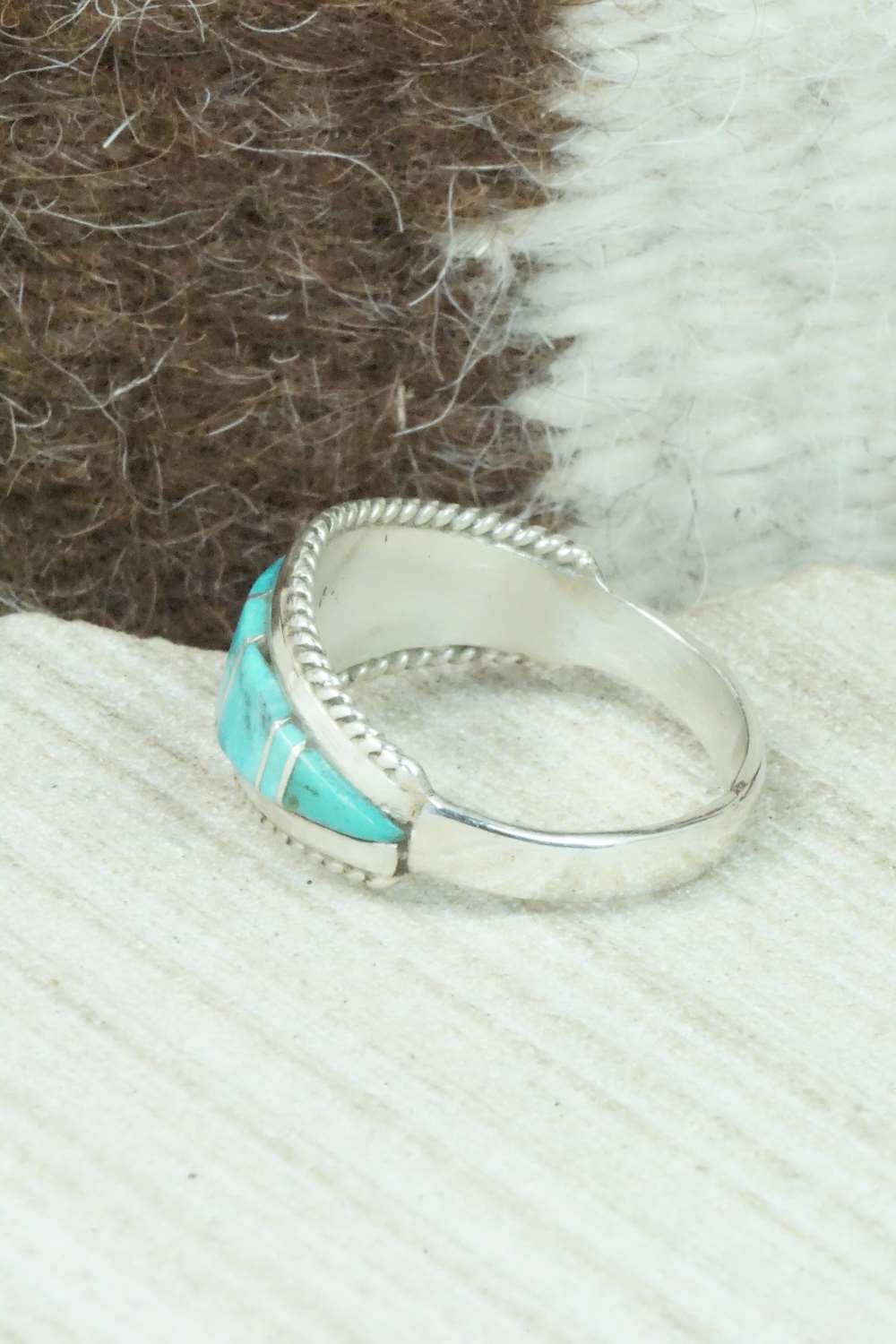 Turquoise & Sterling Silver Inlay Ring - Dierdre Panteah - Size 10.5