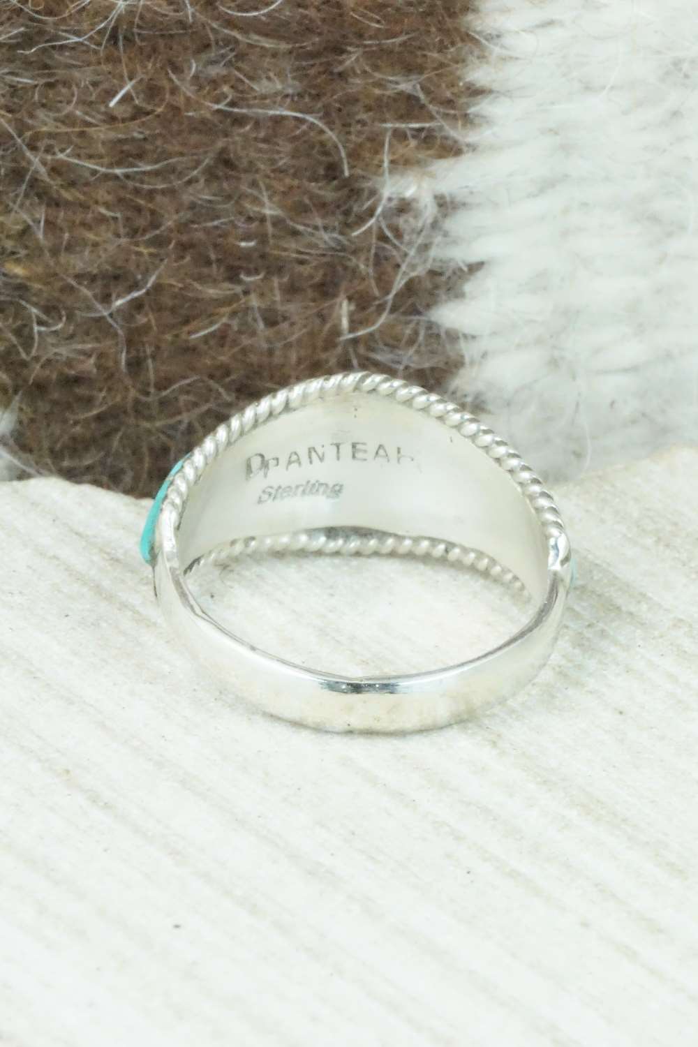 Turquoise & Sterling Silver Inlay Ring - Dierdre Panteah - Size 10.5
