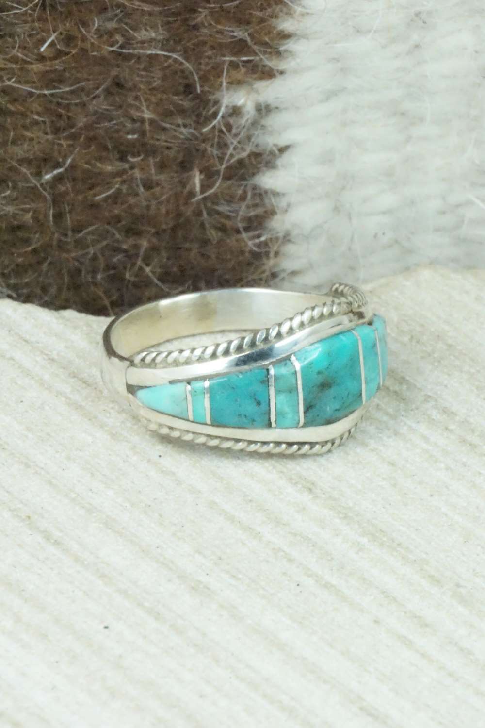 Turquoise & Sterling Silver Inlay Ring - Dierdre Panteah - Size 10.5
