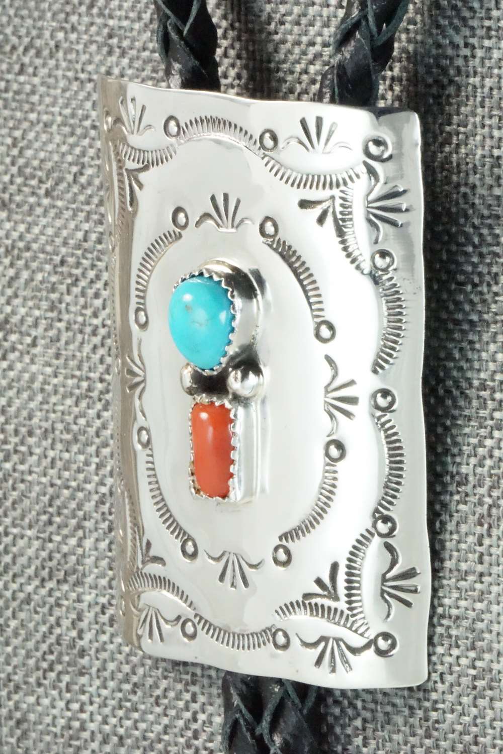 Turquoise, Coral & Sterling Silver Bolo Tie - Dale Morgan