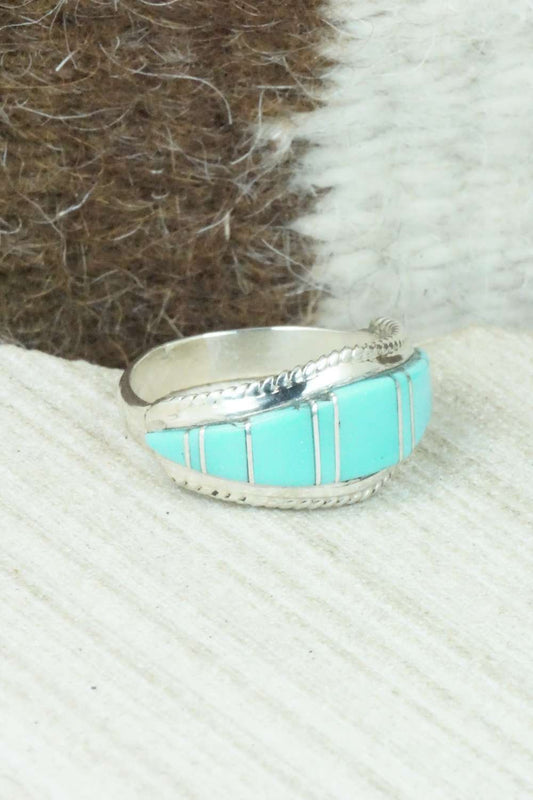 Turquoise & Sterling Silver Inlay Ring - Dierdre Panteah - Size 10.5