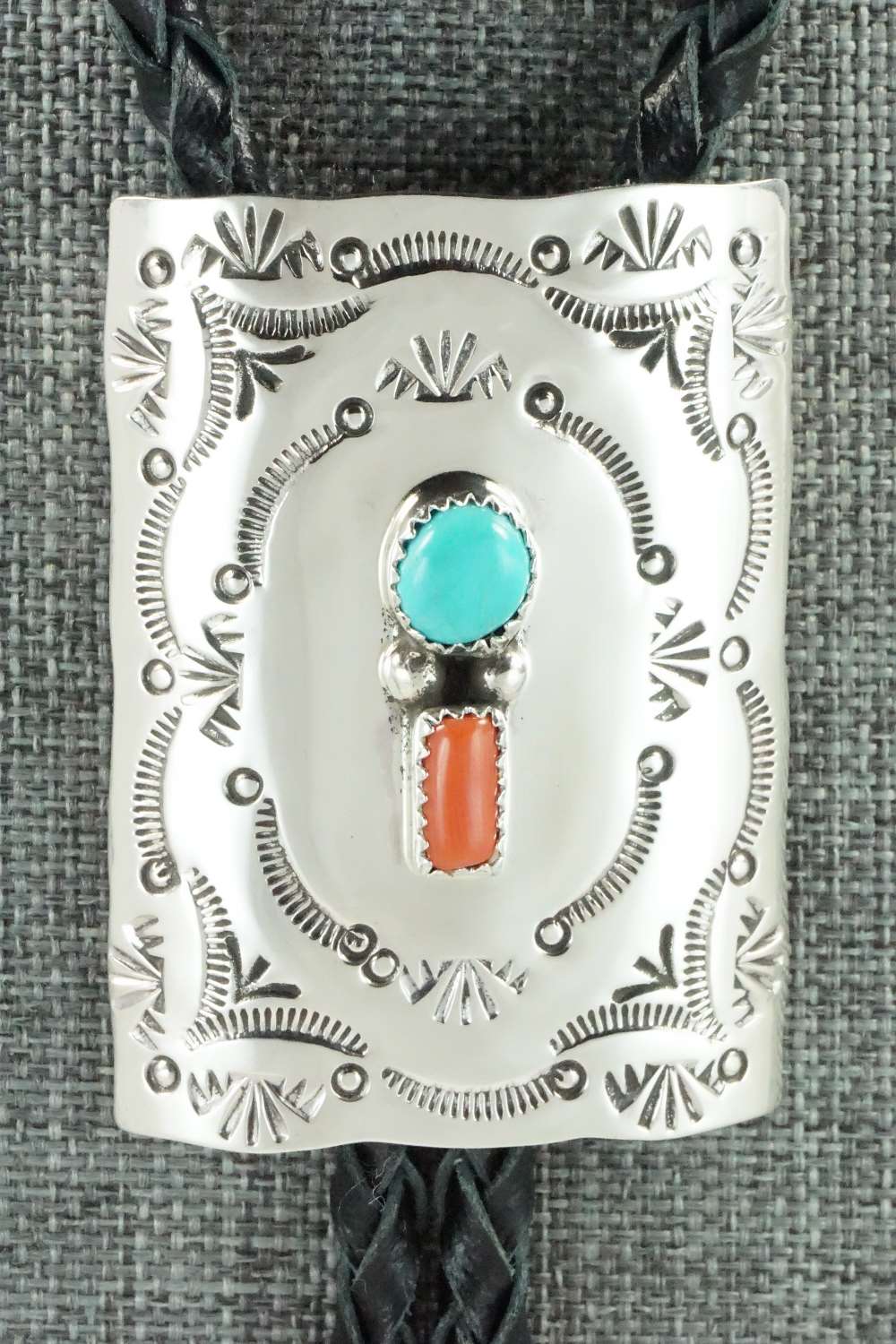 Turquoise, Coral & Sterling Silver Bolo Tie - Dale Morgan
