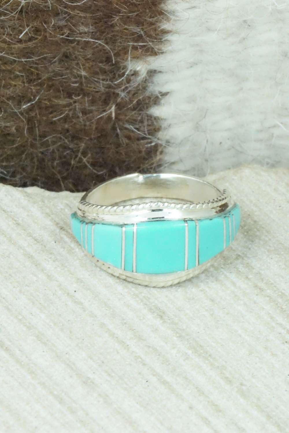 Turquoise & Sterling Silver Inlay Ring - Dierdre Panteah - Size 9.25