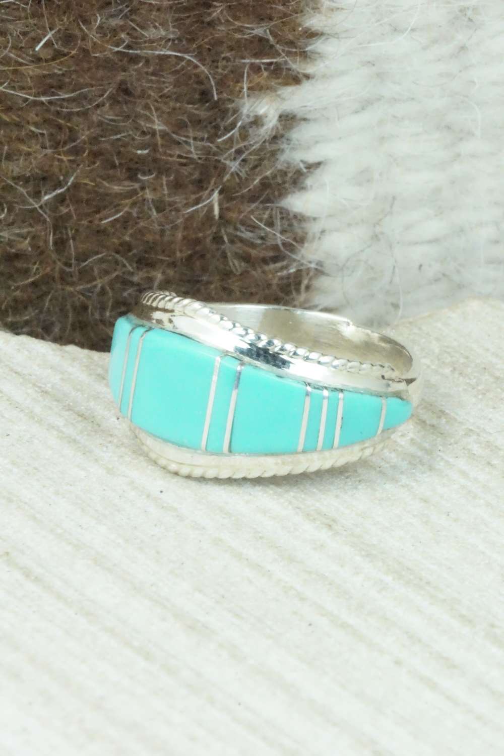 Turquoise & Sterling Silver Inlay Ring - Dierdre Panteah - Size 9.75