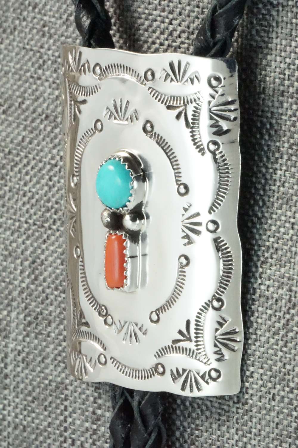 Turquoise, Coral & Sterling Silver Bolo Tie - Dale Morgan