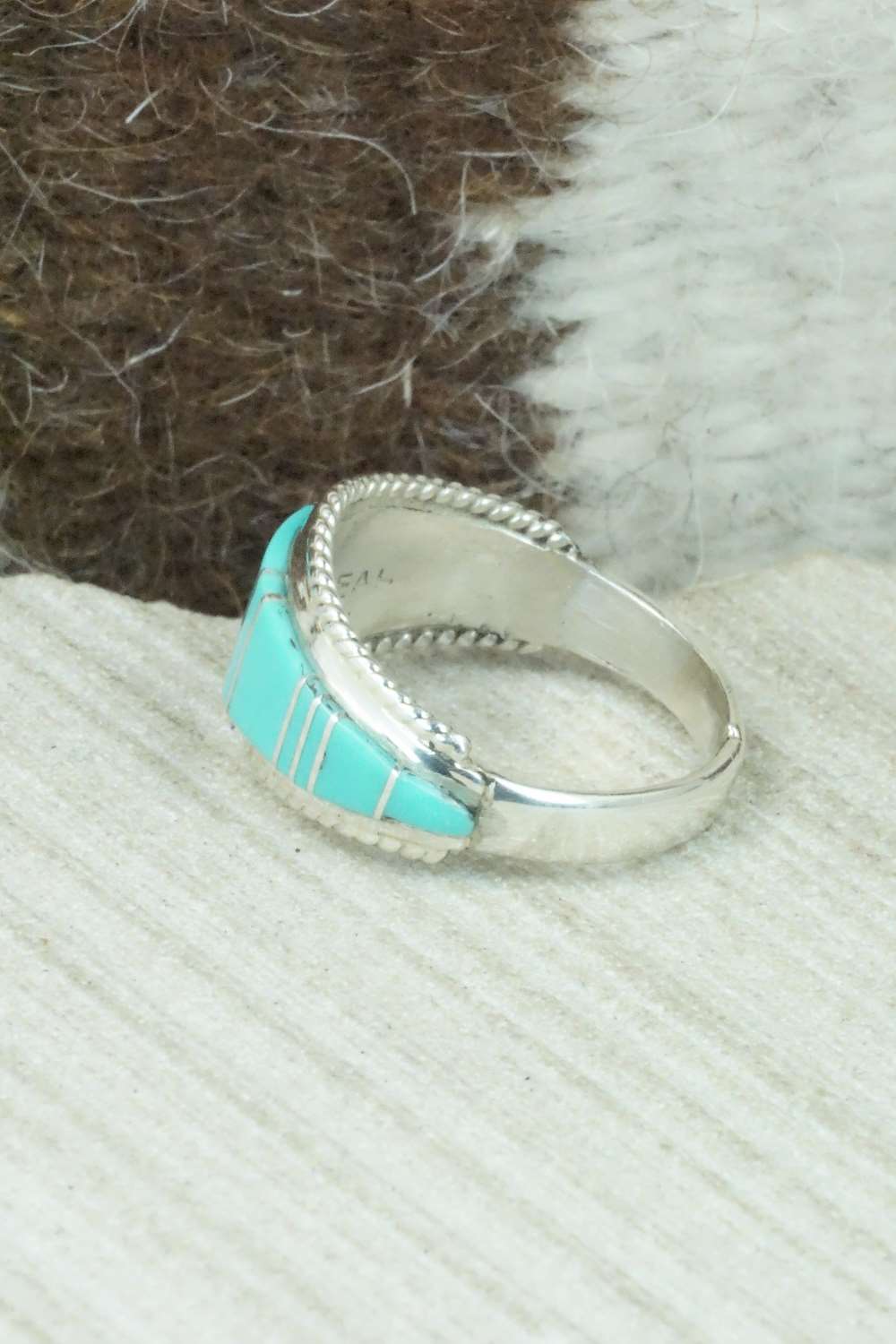 Turquoise & Sterling Silver Inlay Ring - Dierdre Panteah - Size 9.25