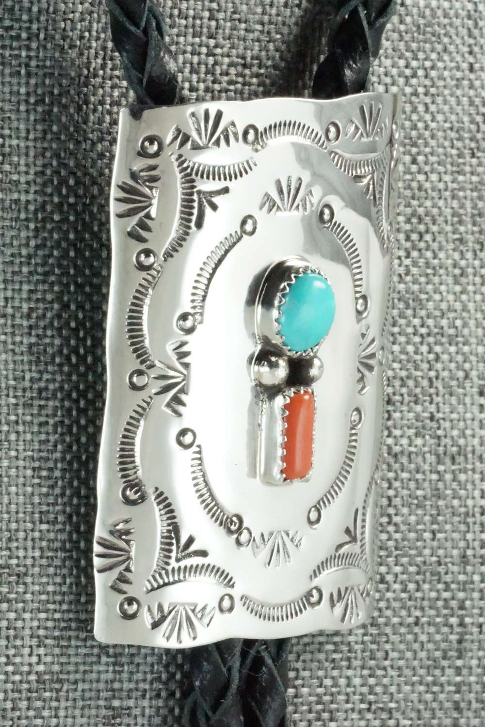 Turquoise, Coral & Sterling Silver Bolo Tie - Dale Morgan