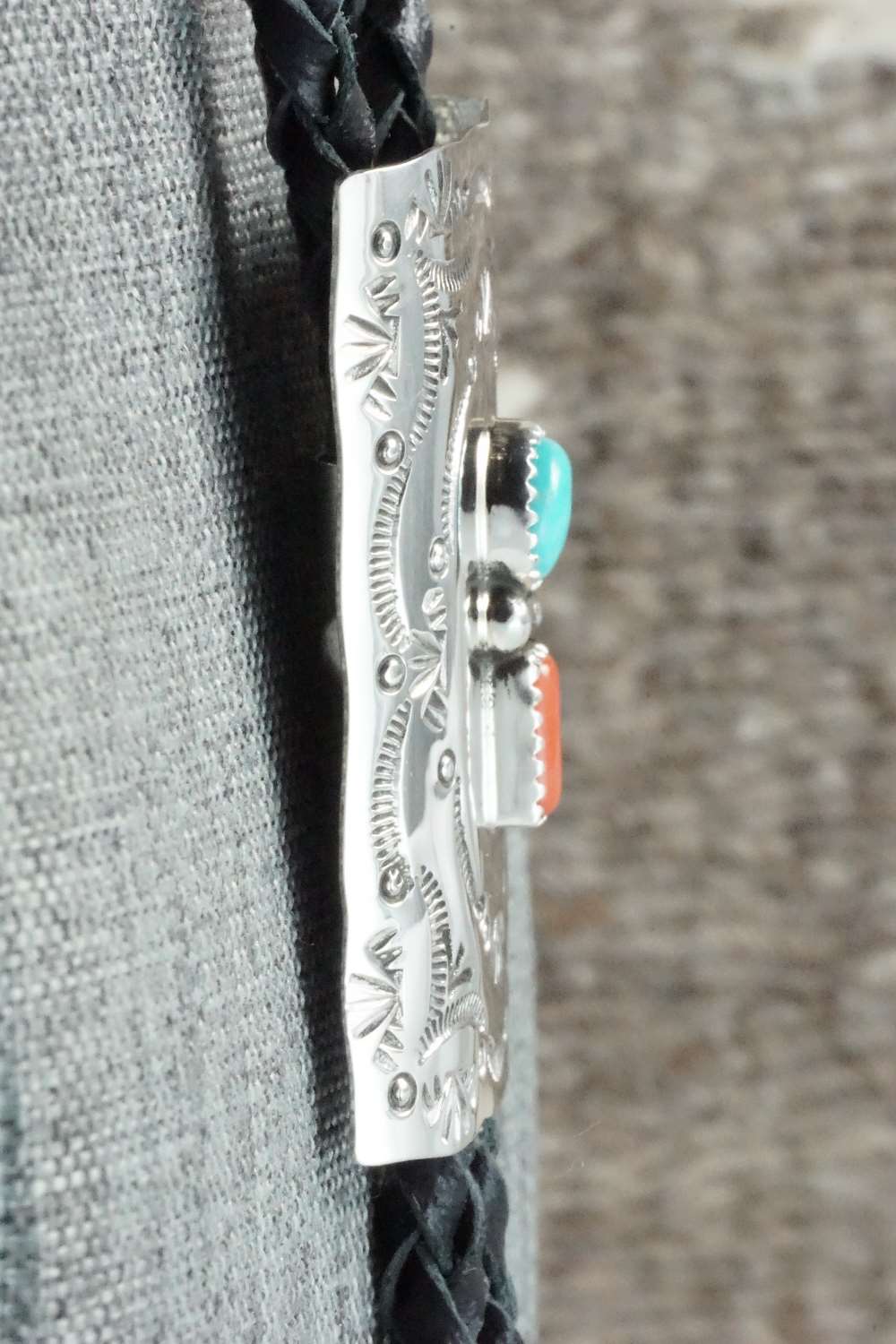 Turquoise, Coral & Sterling Silver Bolo Tie - Dale Morgan