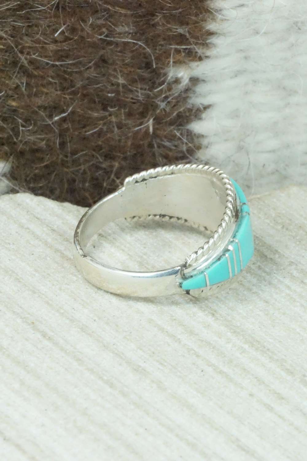 Turquoise & Sterling Silver Inlay Ring - Dierdre Panteah - Size 9.25