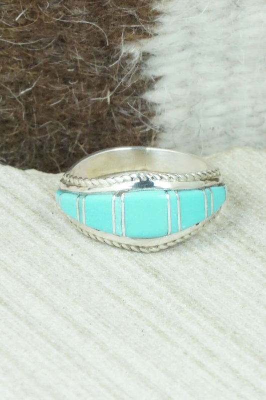 Turquoise & Sterling Silver Inlay Ring - Dierdre Panteah - Size 11.25