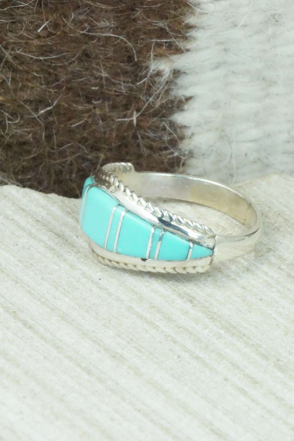 Turquoise & Sterling Silver Inlay Ring - Dierdre Panteah - Size 11.25