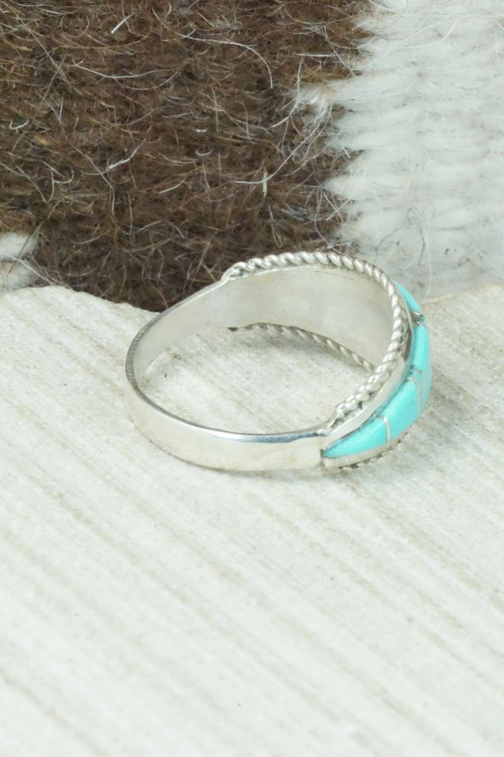 Turquoise & Sterling Silver Inlay Ring - Dierdre Panteah - Size 11.25
