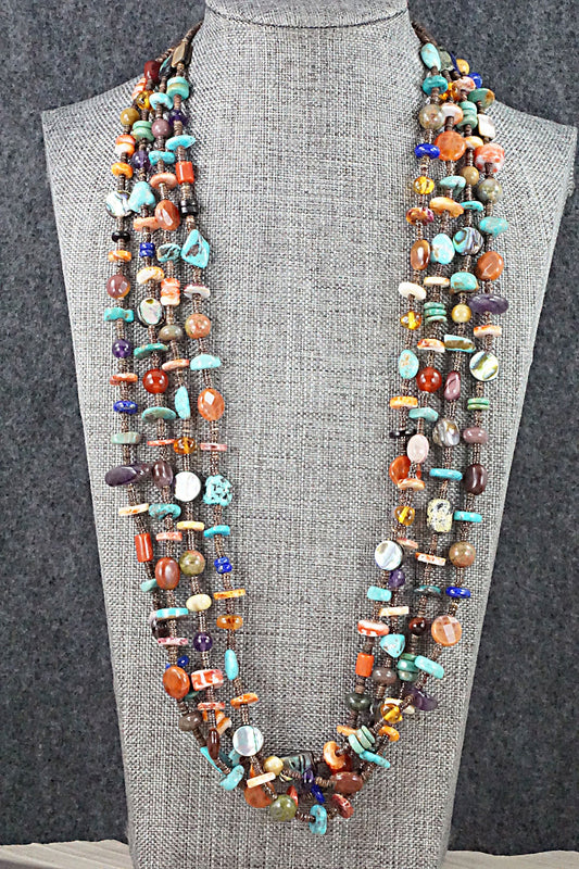 Multi Stone & Sterling Silver Necklace - Helen Tsosie