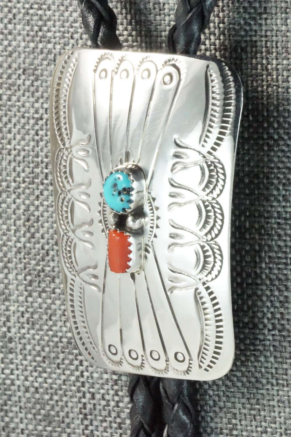 Turquoise, Coral & Sterling Silver Bolo Tie - Jolene Begay