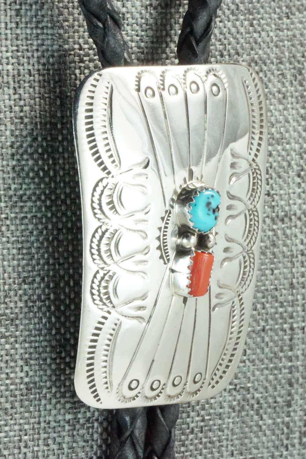 Turquoise, Coral & Sterling Silver Bolo Tie - Jolene Begay